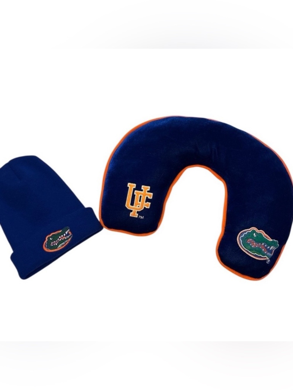Blue and Orange Gators Beanie and Neck Pillow Set